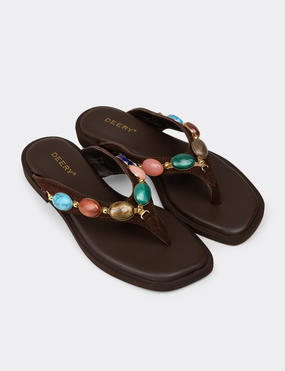 Women's Brown Suede Leather Sandals - 24708ZKHVC01