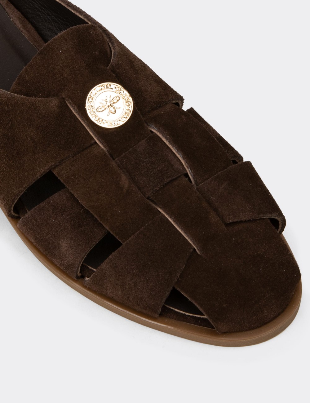 Women's Brown Suede Leather Sandals - Z4200ZKHVC01