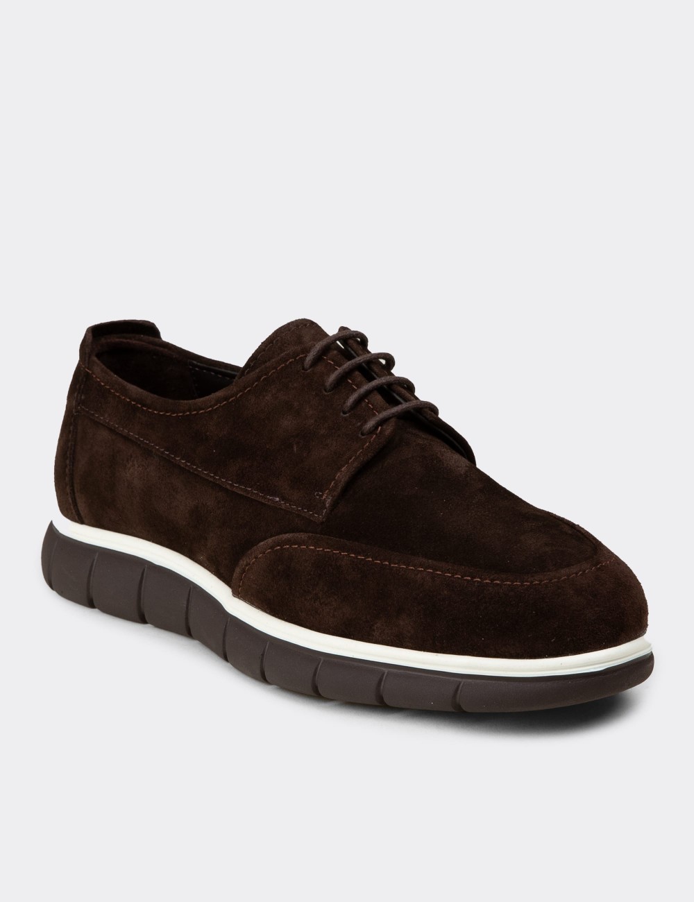 Men's Brown Suede Leather Lace-Up Footwear - 02046MKHVE01