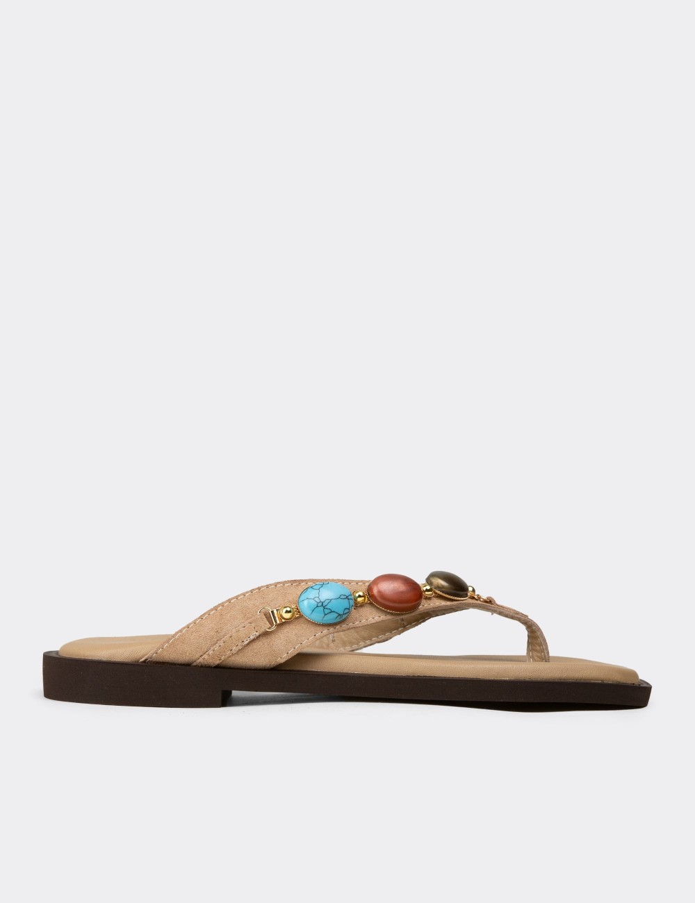 Women's Sandstone Patent Leather Sandals - 24708ZVZNC01