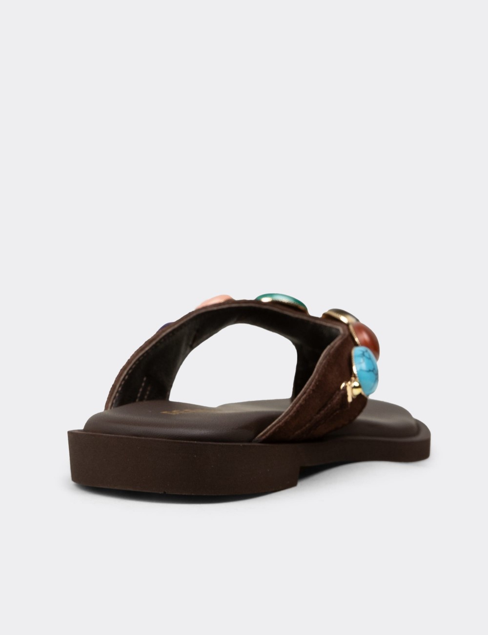 Women's Brown Suede Leather Sandals - 24708ZKHVC01