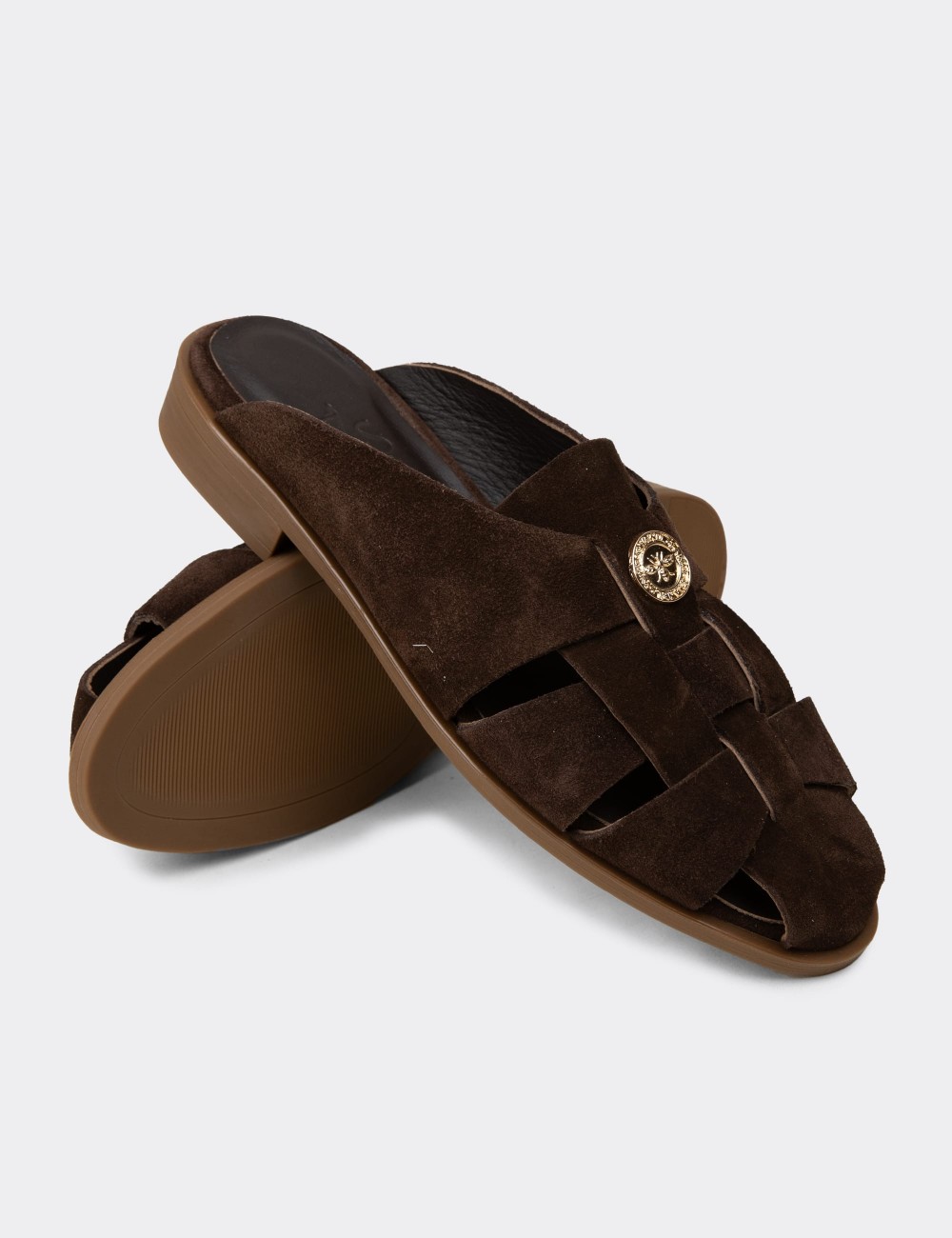 Women's Brown Suede Leather Sandals - Z4200ZKHVC01