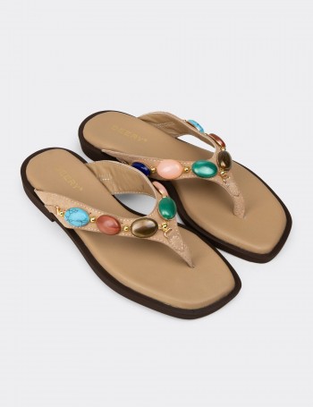 Women's Sandstone Patent Leather Sandals