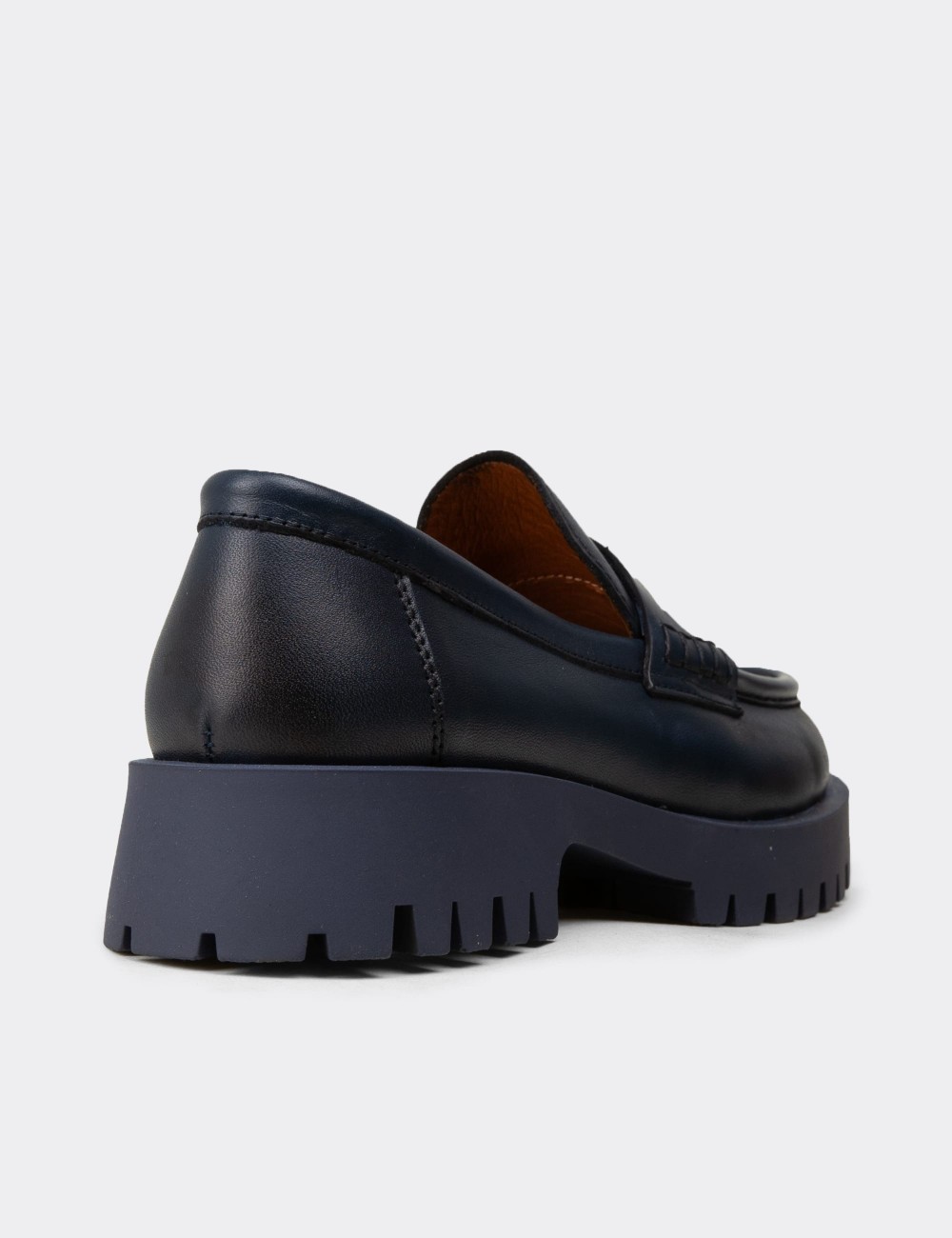 Women's Navy Suede Leather Loafers - 02034ZLCVC03