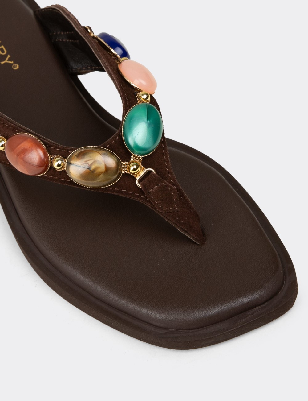 Women's Brown Suede Leather Sandals - 24708ZKHVC01
