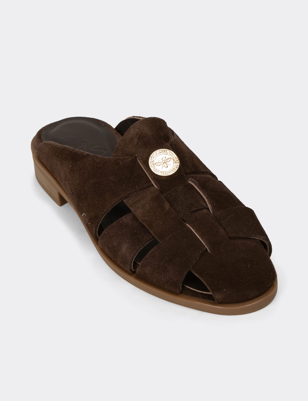 Women's Brown Suede Leather Sandals - Z4200ZKHVC01