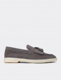 Men's Gray Suede Leather Tassel Loafers