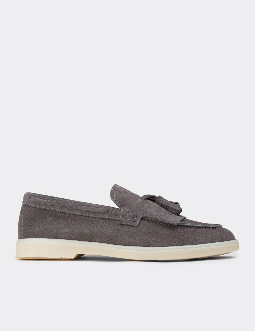 Men's Gray Suede Leather Tassel Loafers - 02030MGRIC02