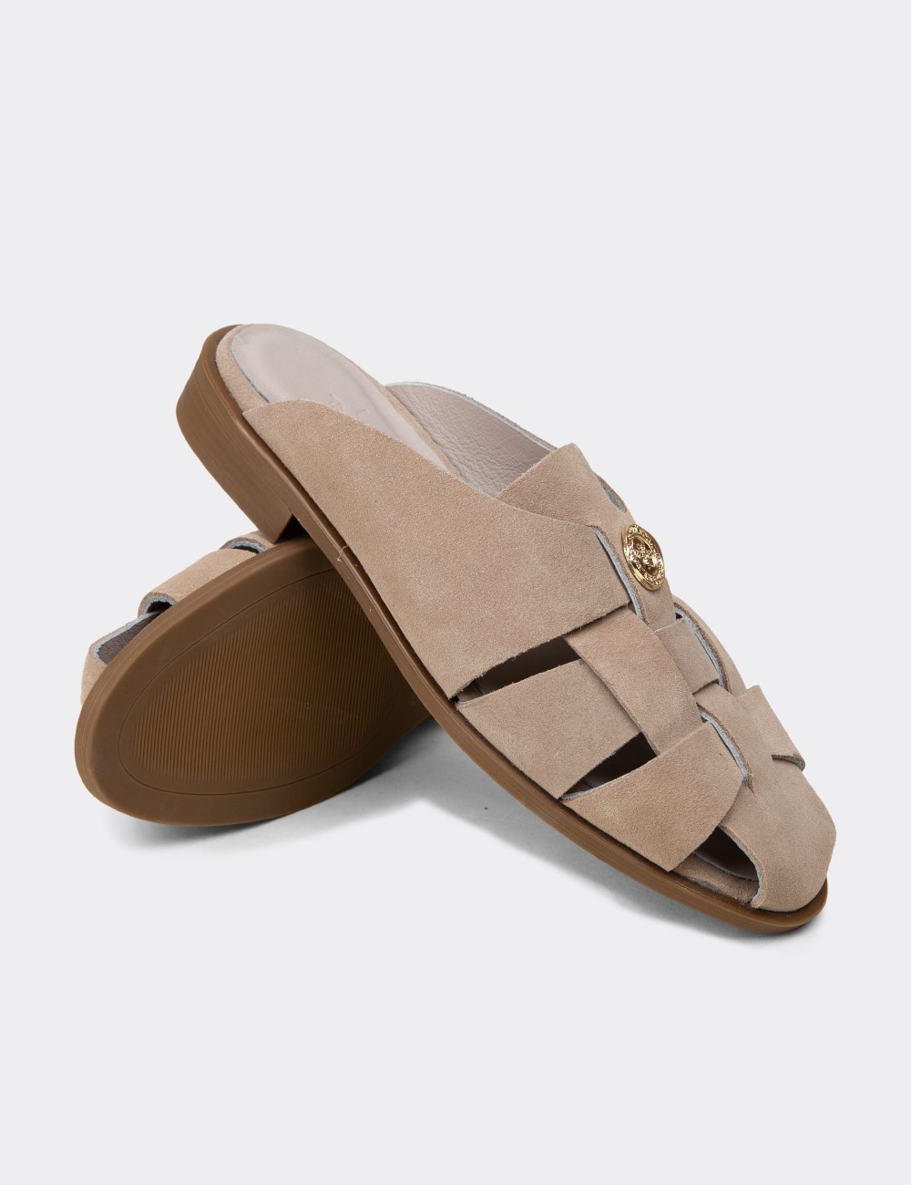 Men's Sandstone Suede Leather Sandals - Z4200ZVZNC01