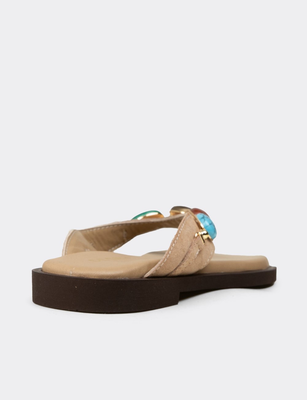 Women's Sandstone Patent Leather Sandals - 24708ZVZNC01
