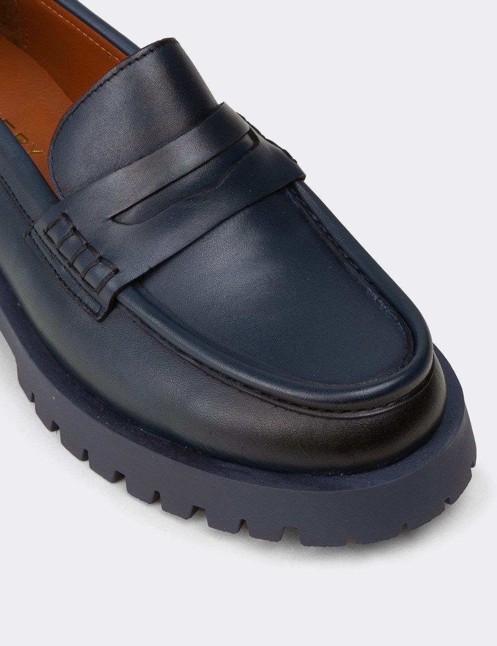 Women's Navy Suede Leather Loafers - 02034ZLCVC03
