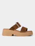 Women's Tan Suede Leather Platform Sandals