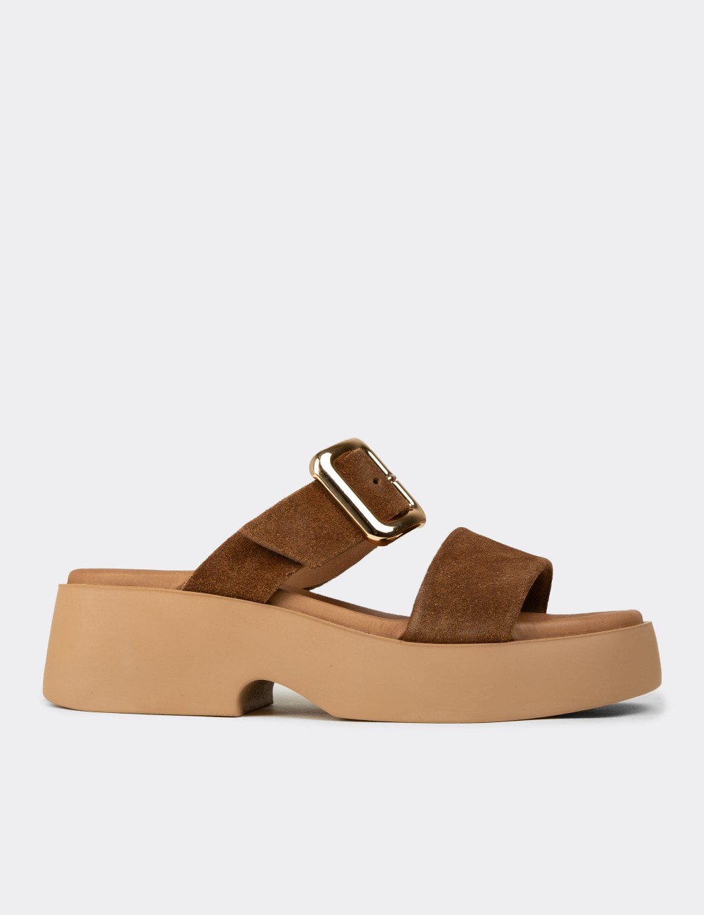 Women's Tan Suede Leather Platform Sandals - L2506ZTBAP01