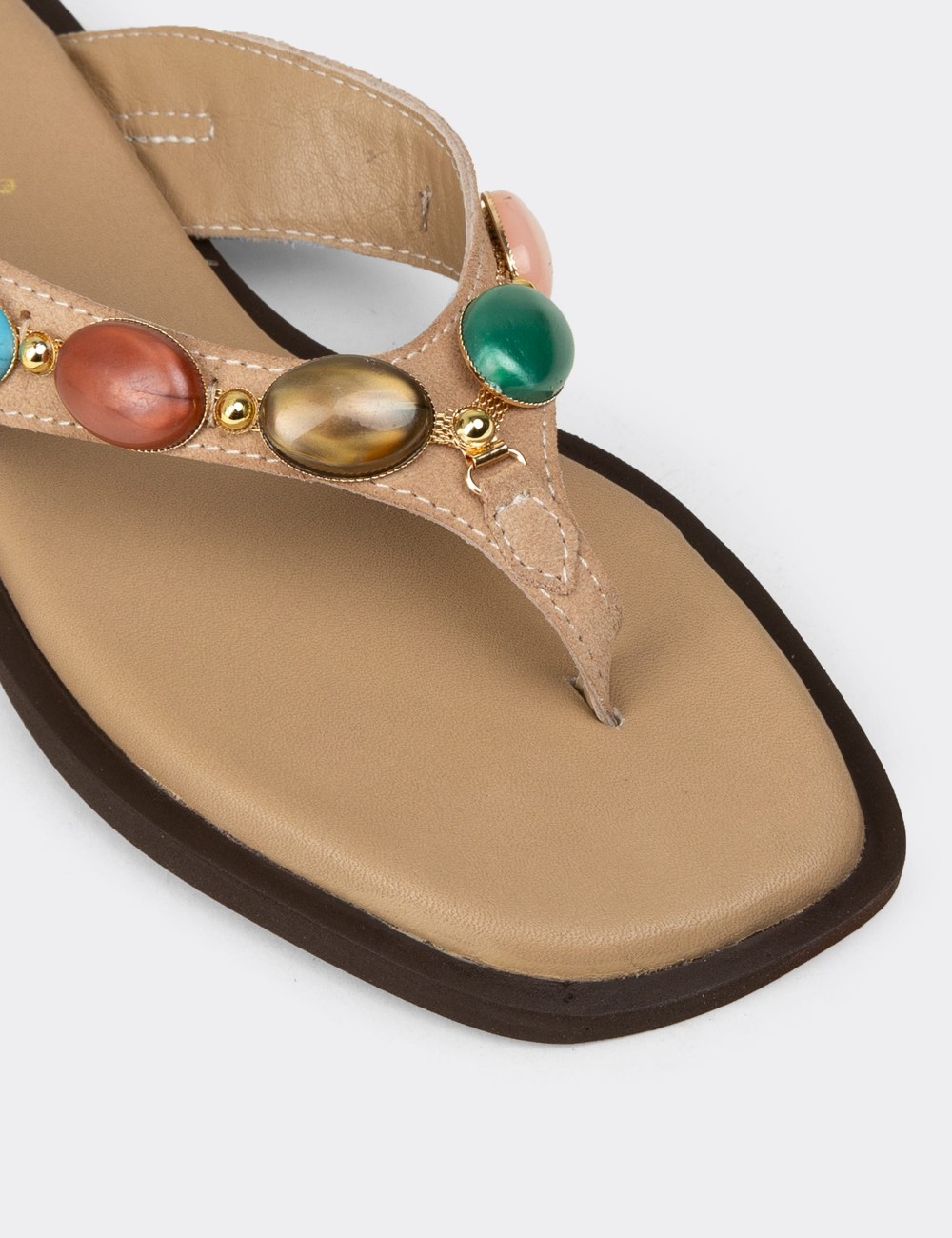 Women's Sandstone Patent Leather Sandals - 24708ZVZNC01