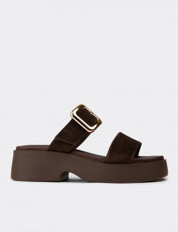 Women’s Brown Suede Leather Platform Sandals