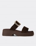 Women’s Brown Suede Leather Platform Sandals