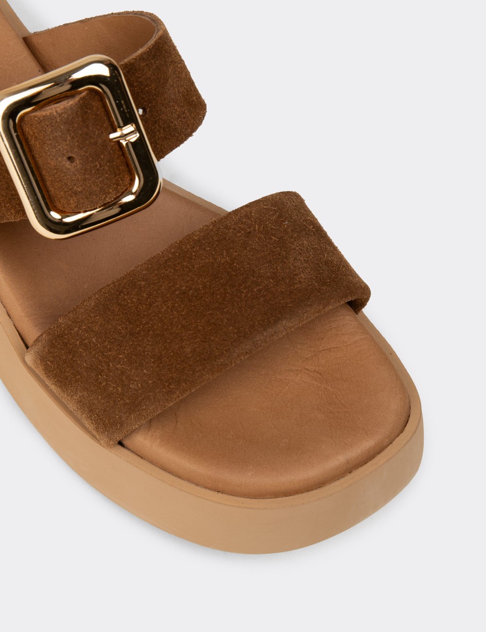 Women's Tan Suede Leather Platform Sandals - L2506ZTBAP01