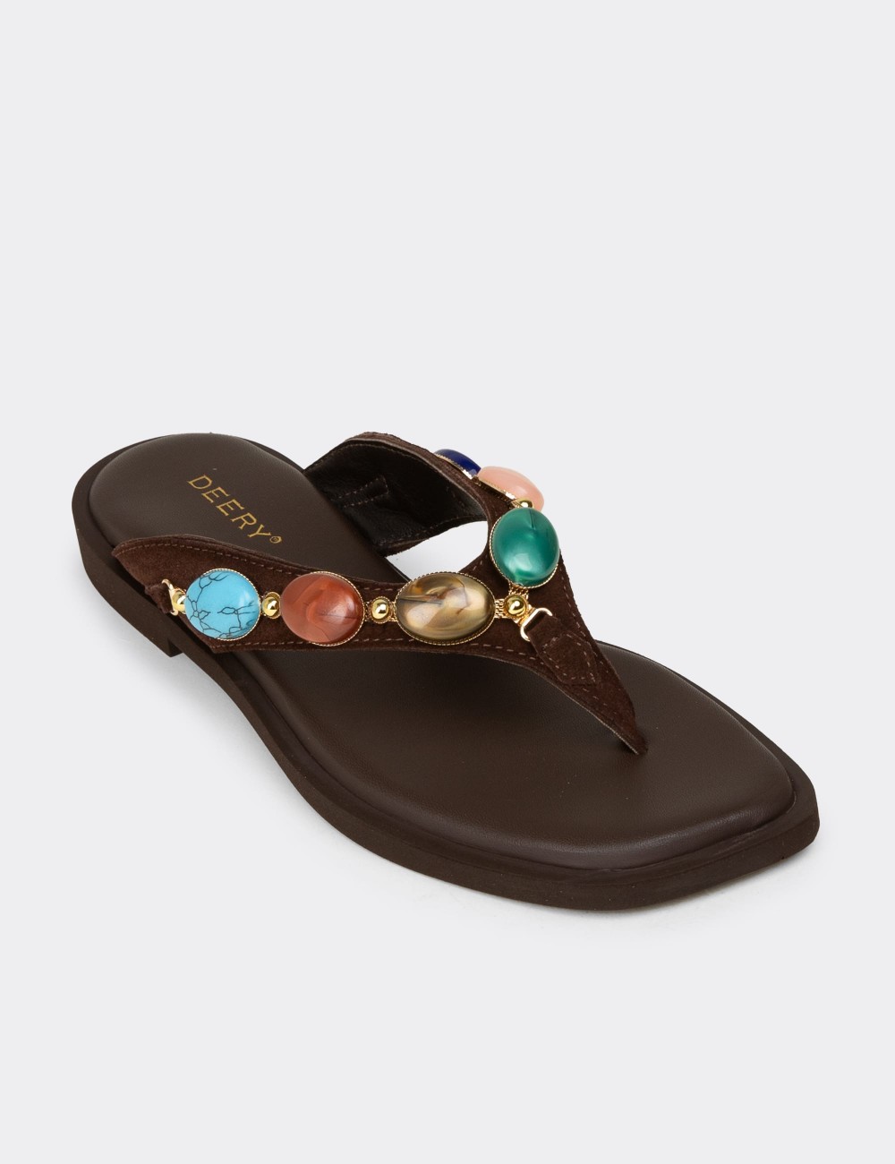 Women's Brown Suede Leather Sandals - 24708ZKHVC01