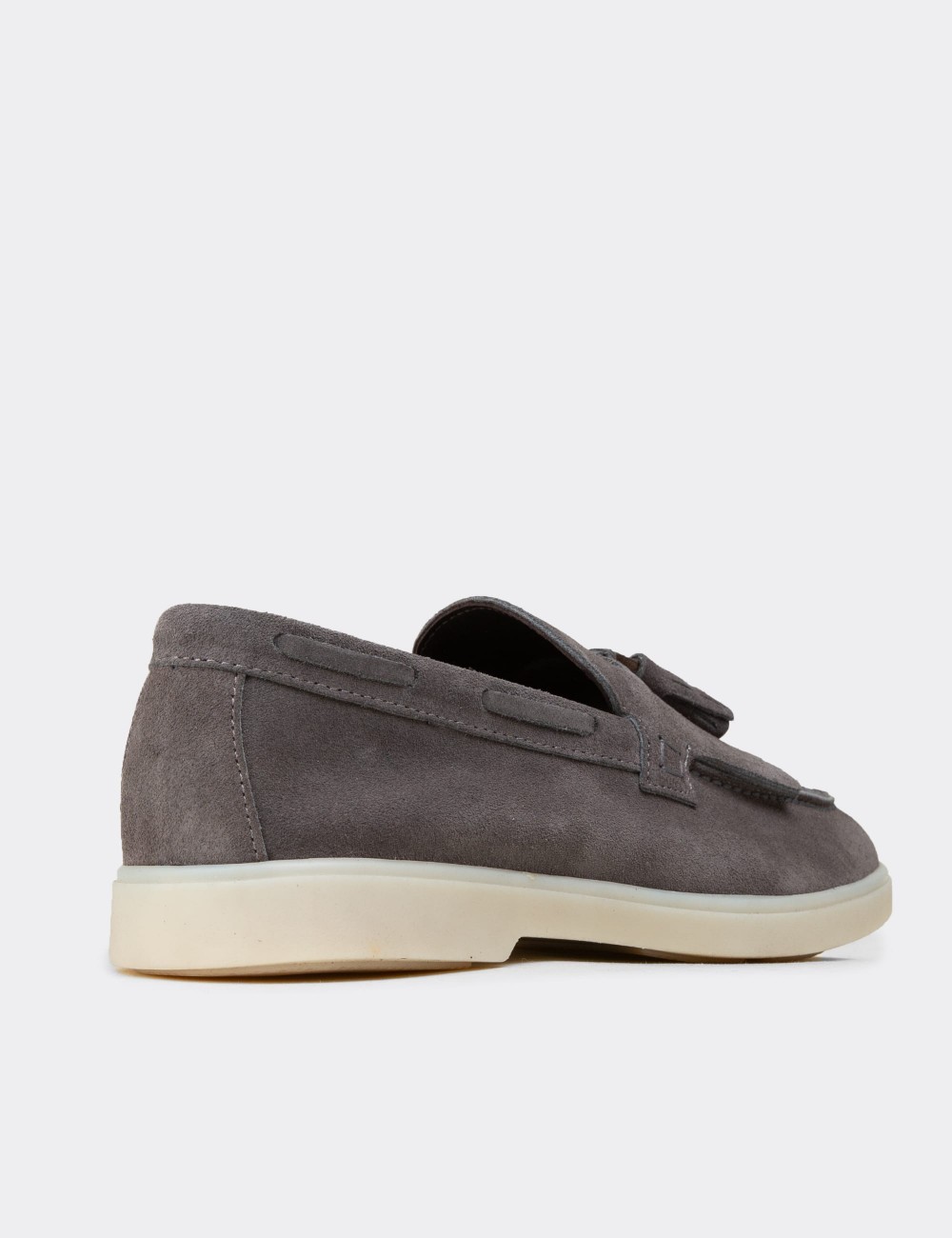 Men's Gray Suede Leather Tassel Loafers - 02030MGRIC02