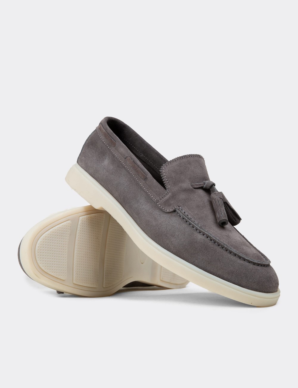 Men's Gray Suede Leather Loafers - 02027MGRIC01
