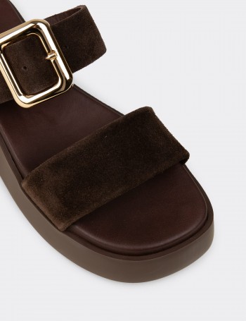 Women’s Brown Suede Leather Platform Sandals