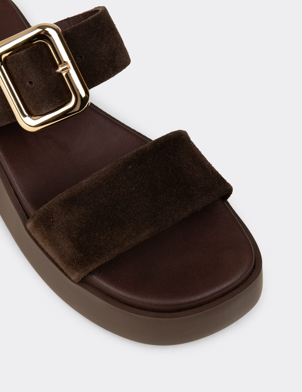 Women’s Brown Suede Leather Platform Sandals - L2506ZKHVP01