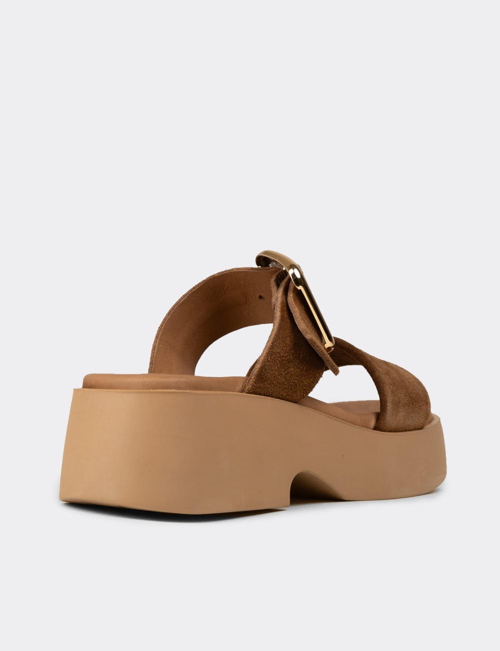 Women's Tan Suede Leather Platform Sandals - L2506ZTBAP01