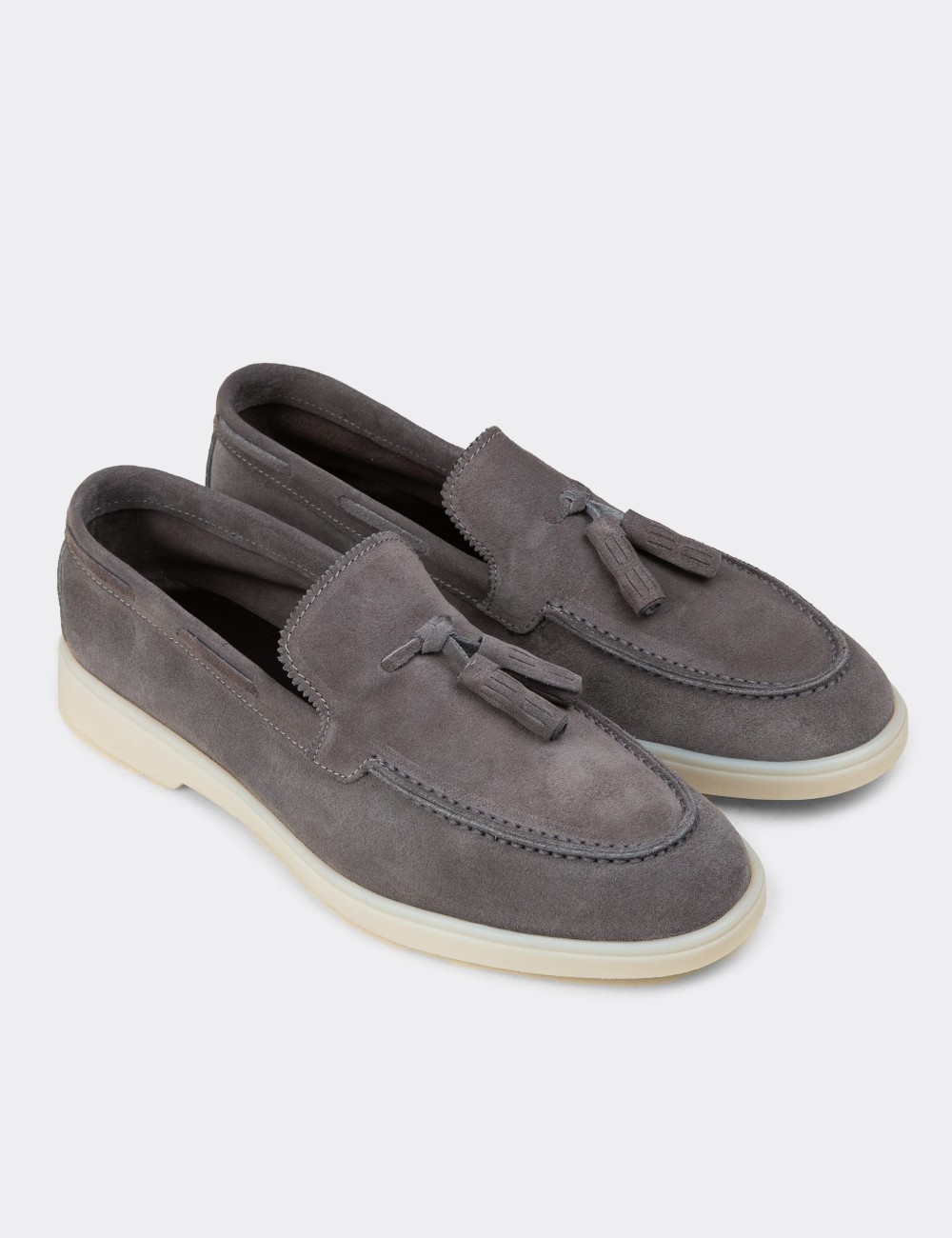 Men's Gray Suede Leather Loafers - 02027MGRIC01