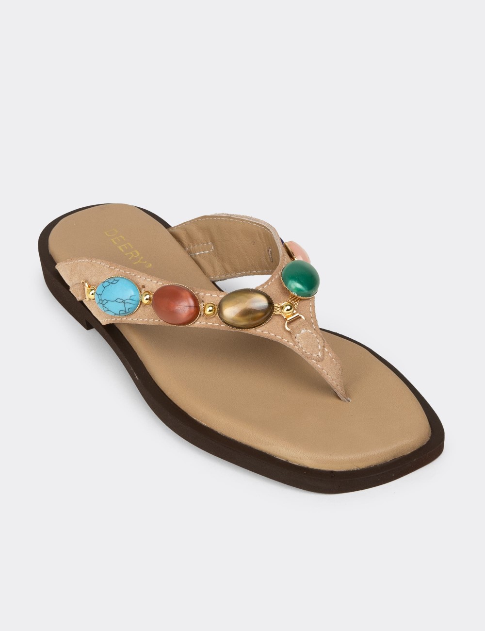 Women's Sandstone Patent Leather Sandals - 24708ZVZNC01