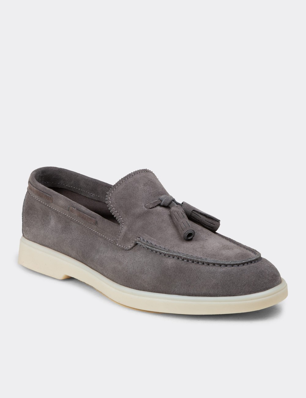 Men's Gray Suede Leather Loafers - 02027MGRIC01