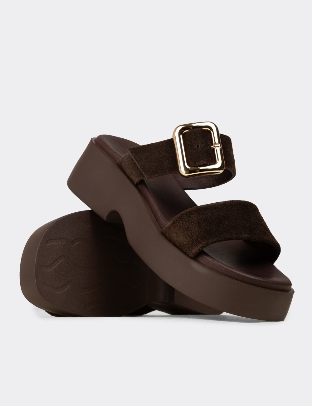 Women’s Brown Suede Leather Platform Sandals - L2506ZKHVP01
