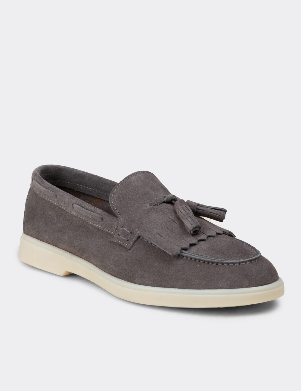 Men's Gray Suede Leather Tassel Loafers - 02030MGRIC02