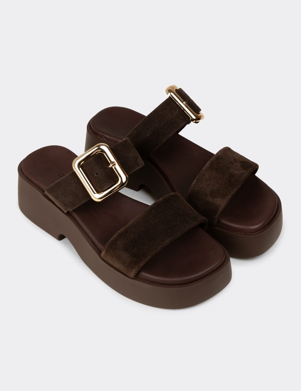 Women’s Brown Suede Leather Platform Sandals - L2506ZKHVP01