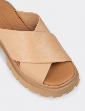 Women's Beige Leather Platform Sandals