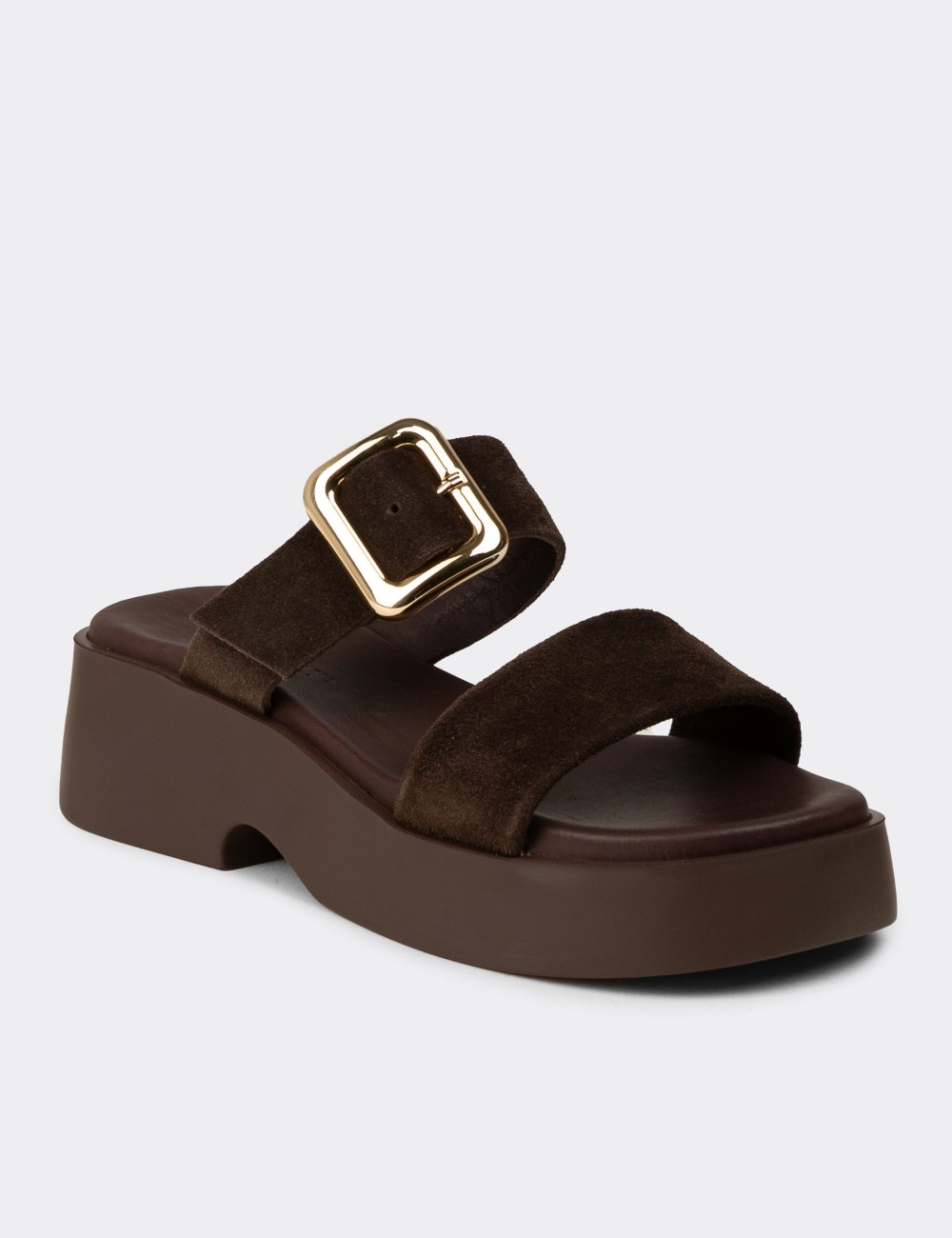 Women’s Brown Suede Leather Platform Sandals - L2506ZKHVP01