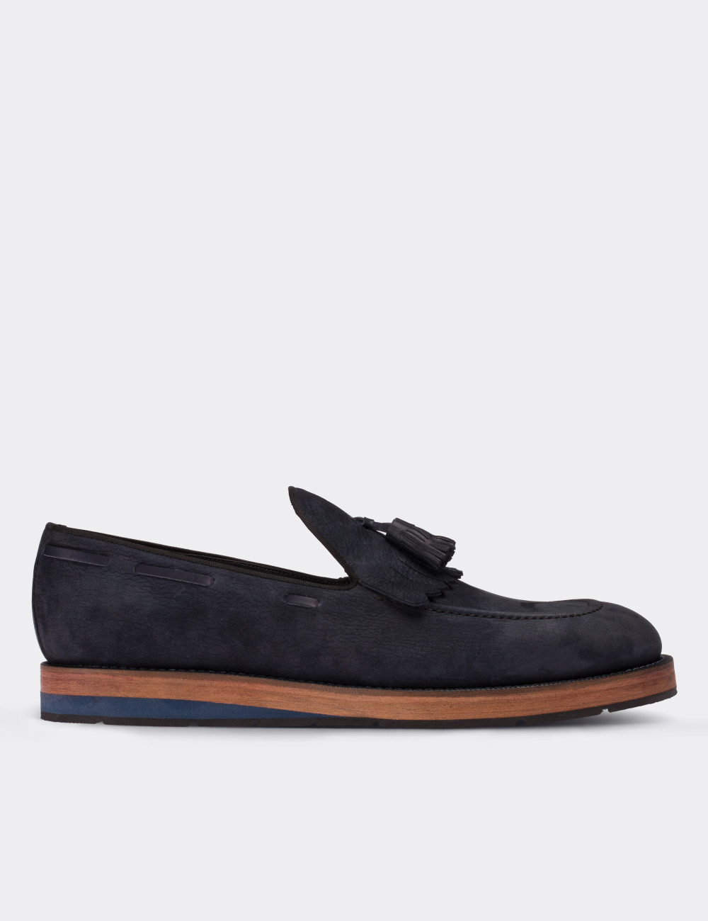 Navy Nubuck Leather Loafers & Moccasins Shoes - Deery