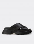 Women's Black Leather Platform Sandals