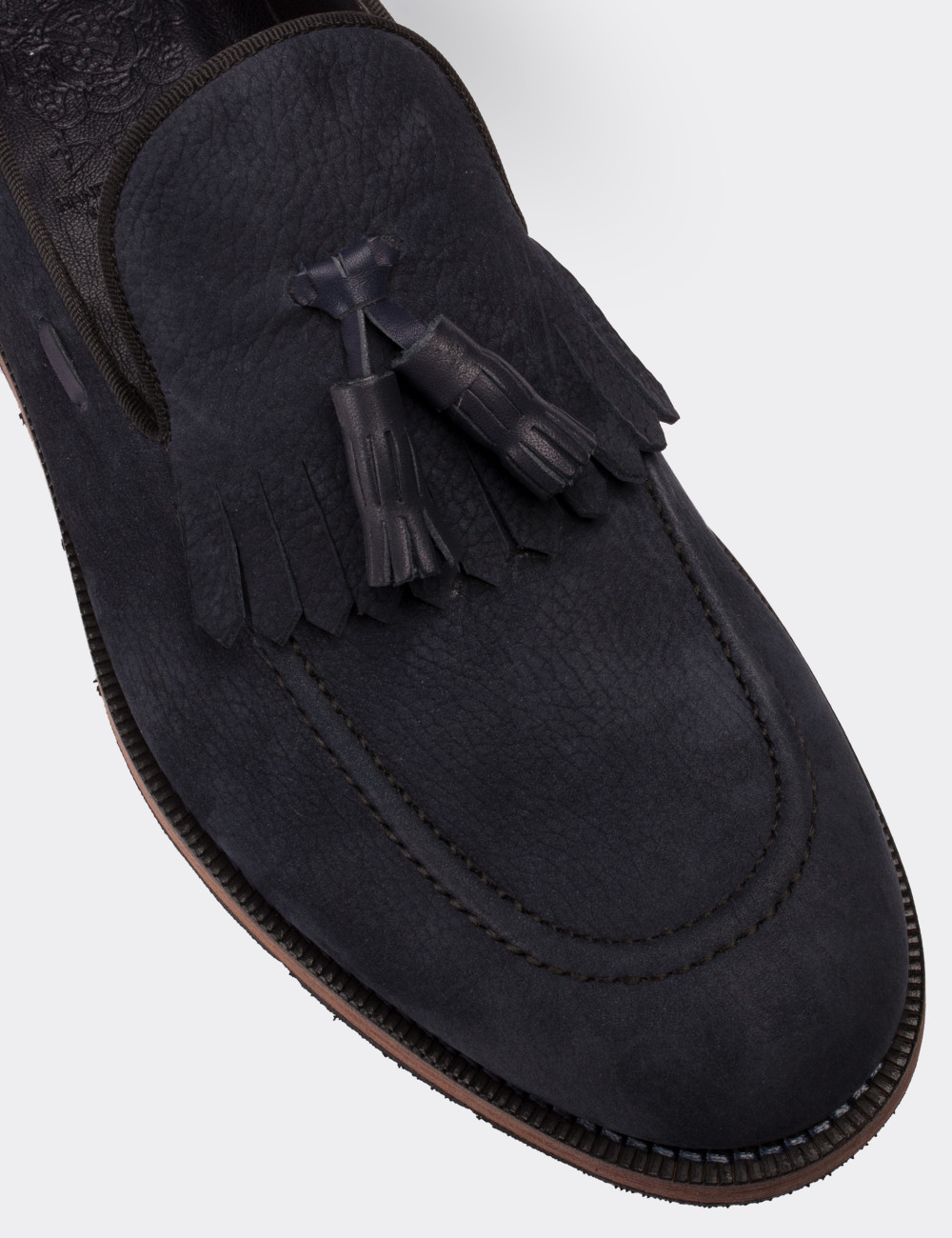 Navy Nubuck Leather Loafers & Moccasins Shoes - 01682MLCVE01