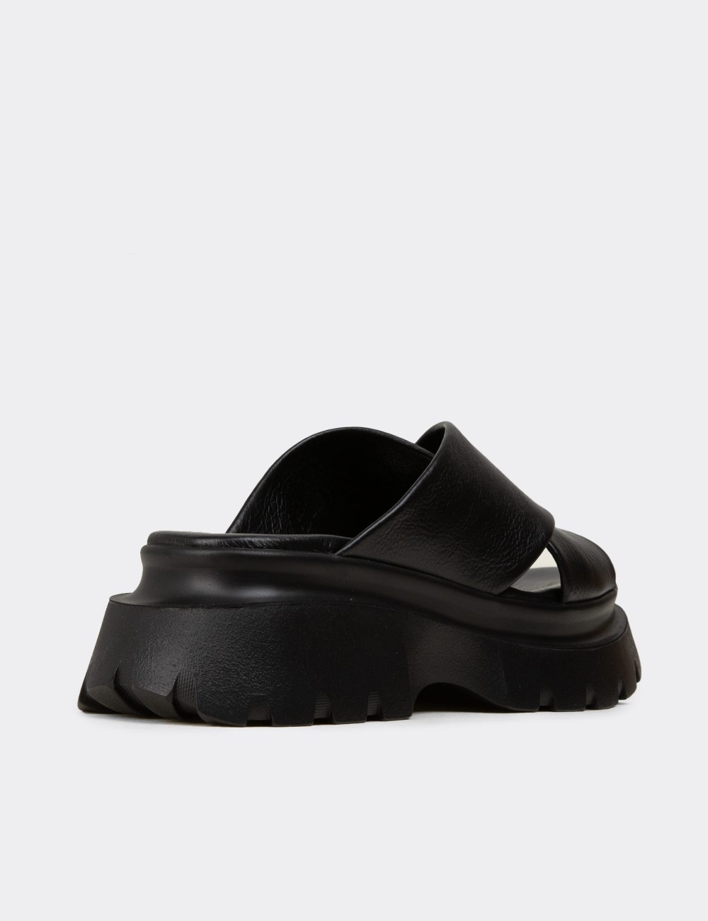 Women's Black Leather Platform Sandals - L2519ZSYHP01