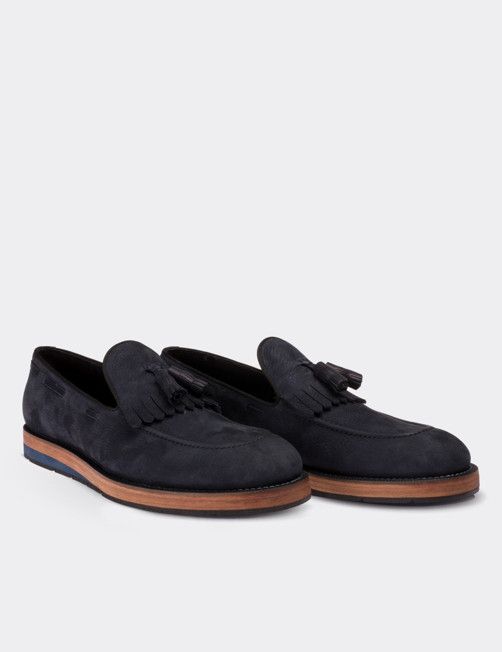 Navy Nubuck Leather Loafers & Moccasins Shoes - 01682MLCVE01