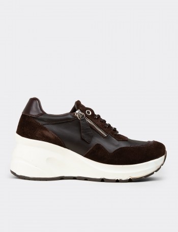 Women's Brown Suede Leather Platform Sneakers