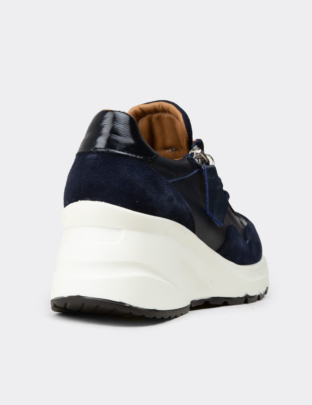 Women's Navy Suede Leather Platform Sneakers - M9147ZLCVC01