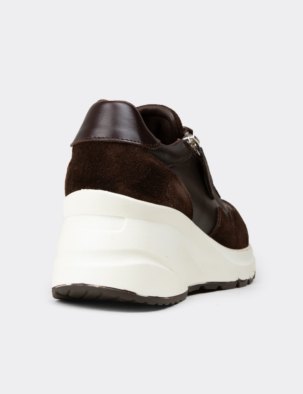 Women's Brown Suede Leather Platform Sneakers - M9147ZKHVC02