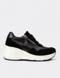Women's Black Suede Leather Platform Sneakers