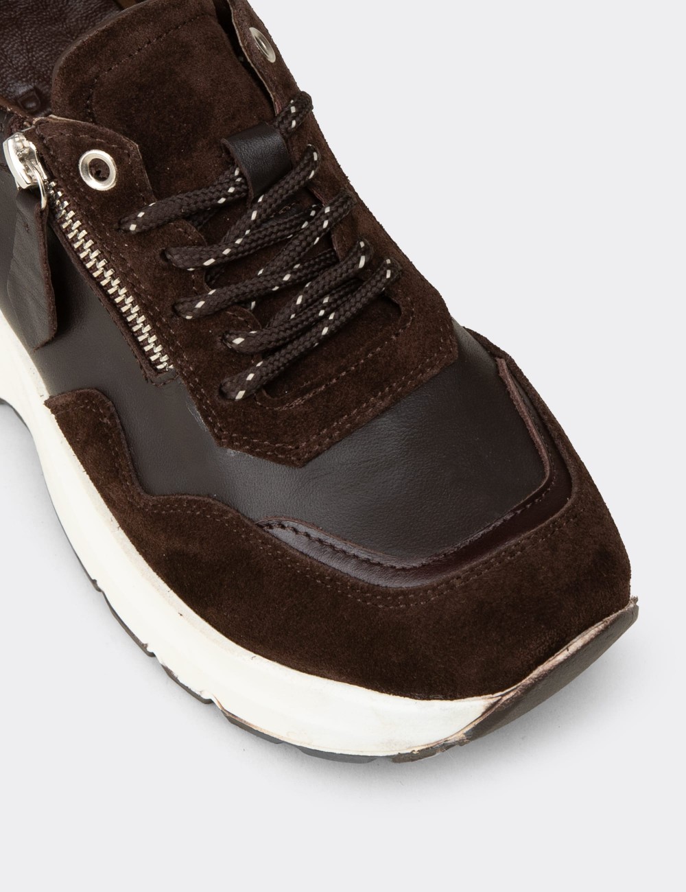 Women's Brown Suede Leather Platform Sneakers - M9147ZKHVC02