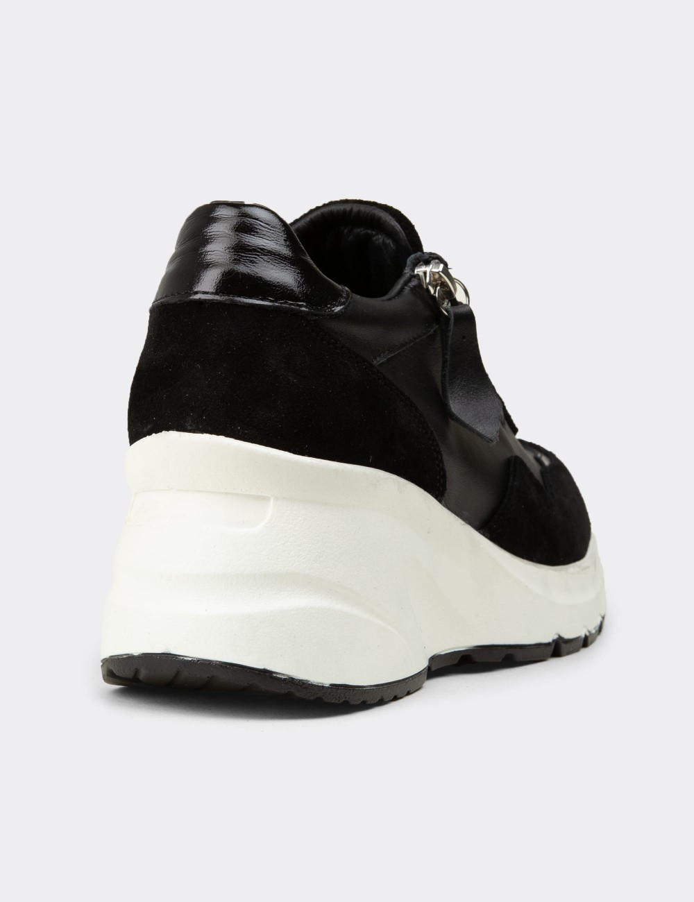 Women's Black Suede Leather Platform Sneakers - M9147ZSYHC01