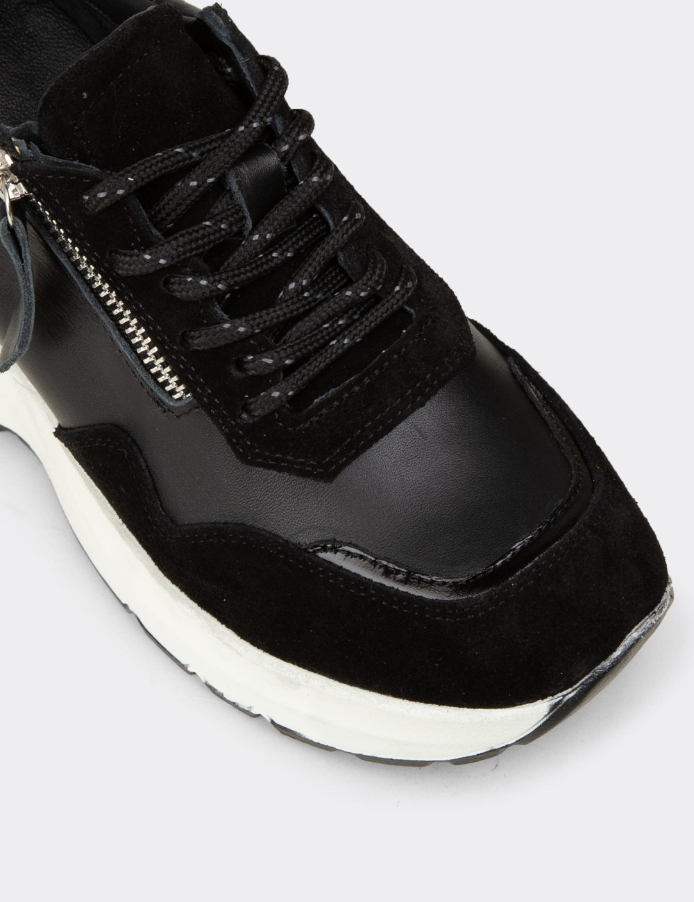 Women's Black Suede Leather Platform Sneakers - M9147ZSYHC01