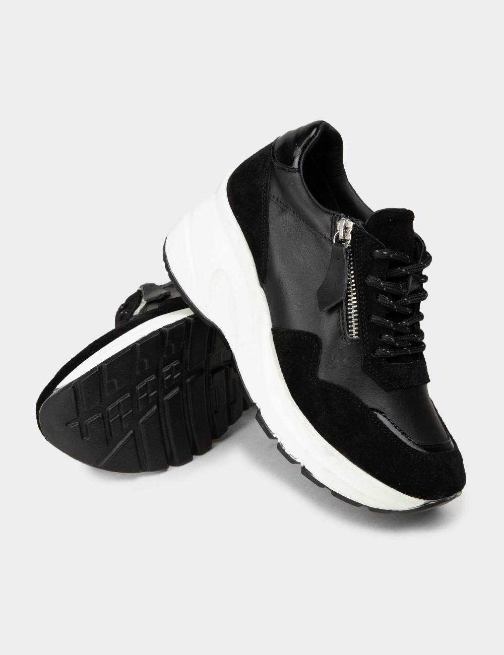 Women's Black Suede Leather Platform Sneakers - M9147ZSYHC01