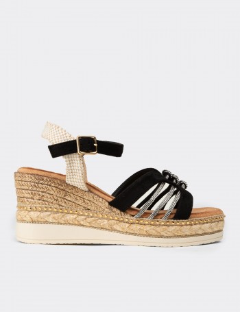 Women's Black Wedge Sandals