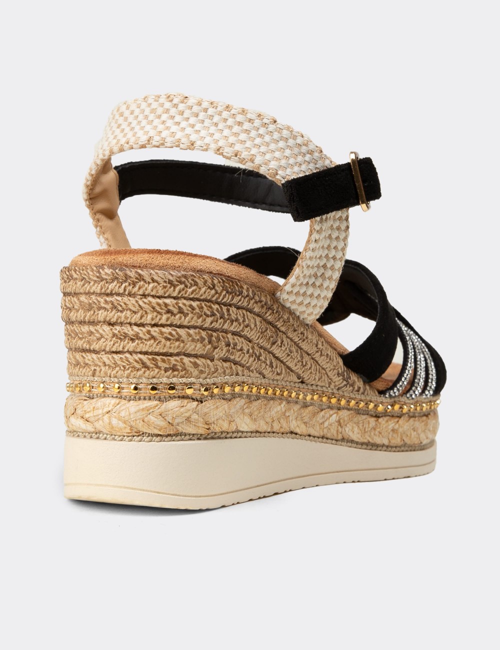 Women's Black Wedge Sandals - 26231ZSYHC01
